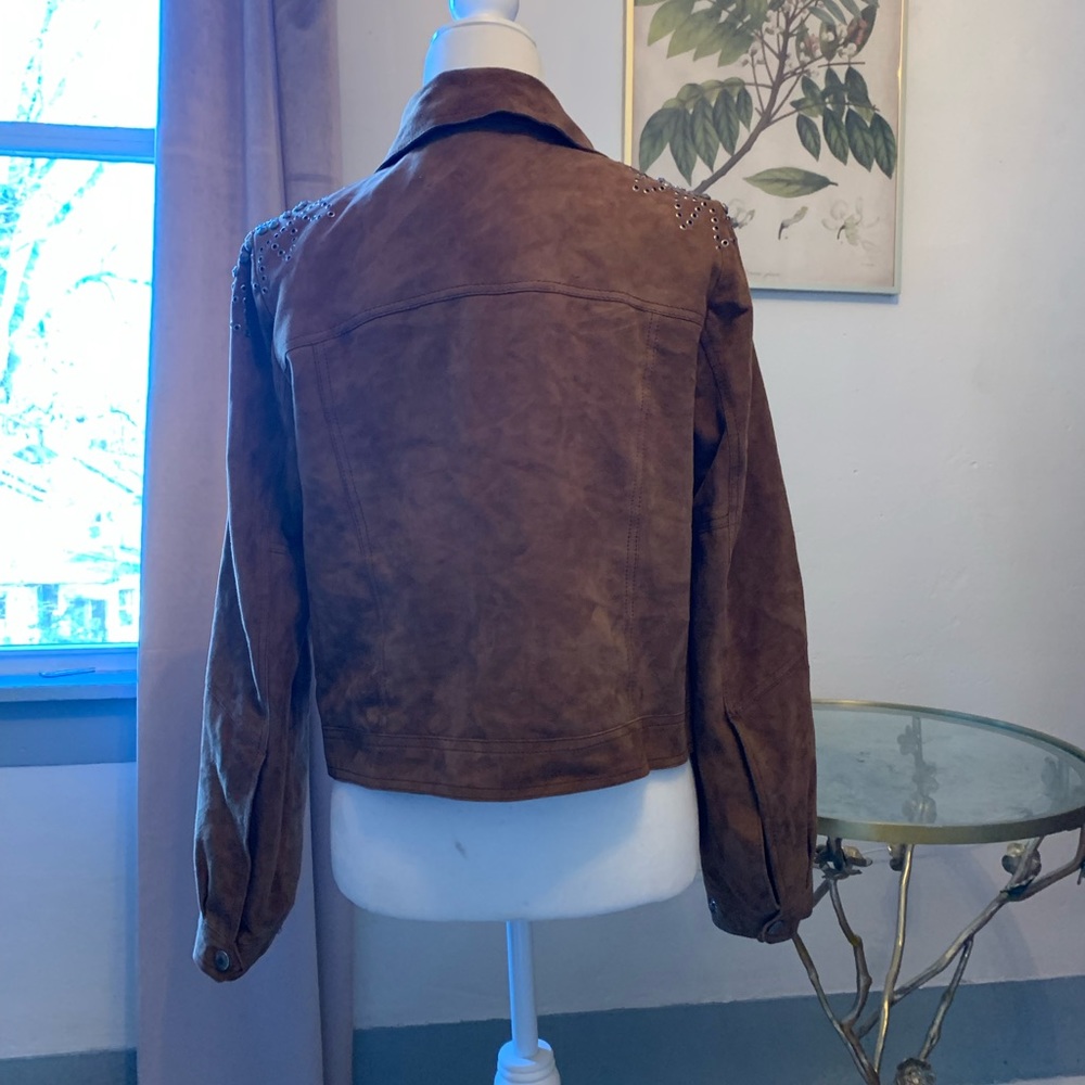 Free People Brown Suede Studded Trucker Jacket - Picture 4 of 6